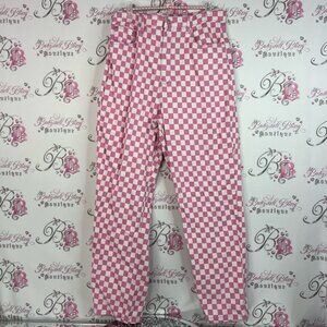 Ardene pants checkered plaid squares straight Pink and White Checkered Pants